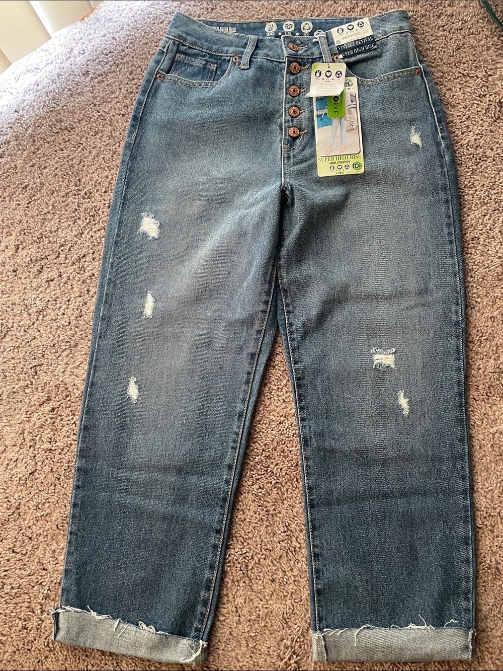 Rewash Women's Relaxed Distressed Jeans - Blue